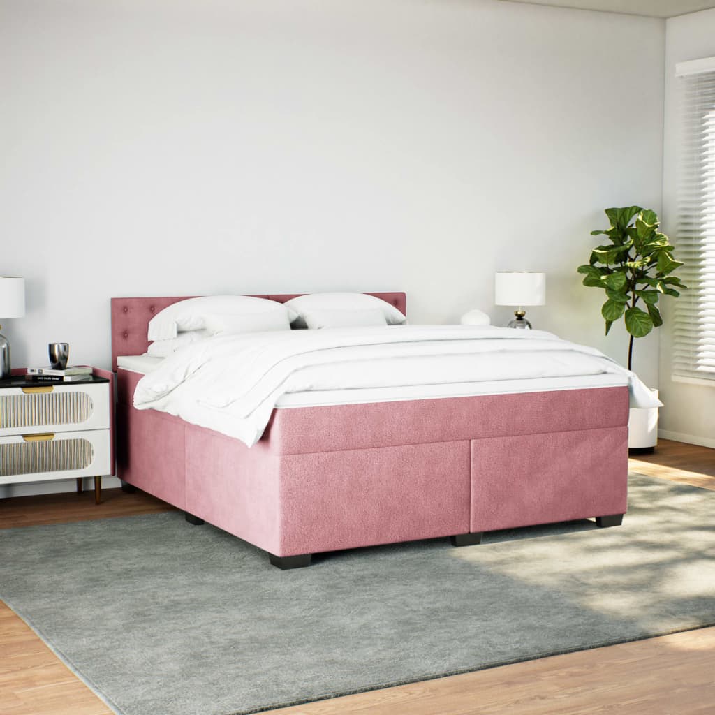 Κρεβάτι Boxspring με Στρώμα Ροζ 180x200 εκ. Βελούδινο