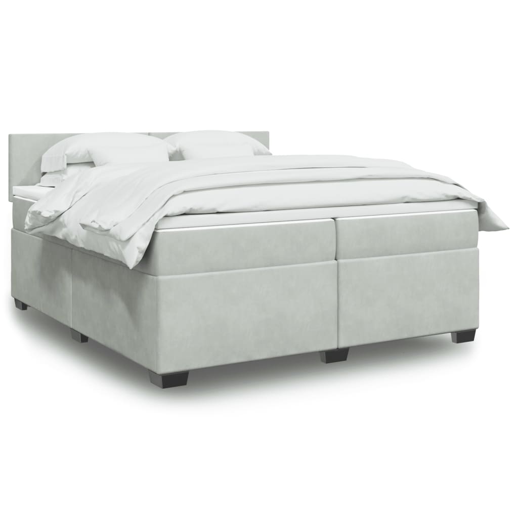 Κρεβάτι Boxspring με Στρώμα Ανοιχτό Γκρι 200x200 εκ. Βελούδινο