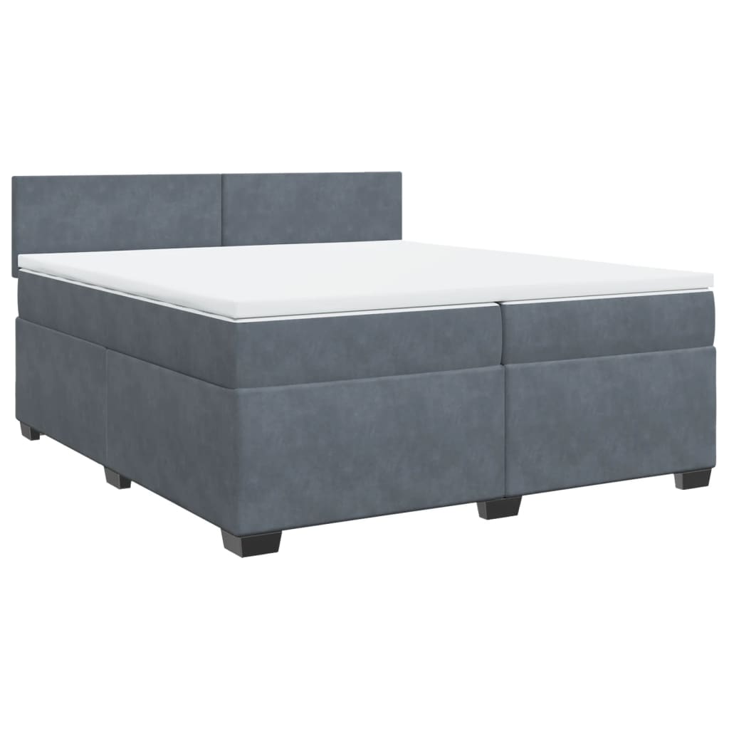 Κρεβάτι Boxspring με Στρώμα Σκούρο Γκρι 200x200 εκ. Βελούδινο