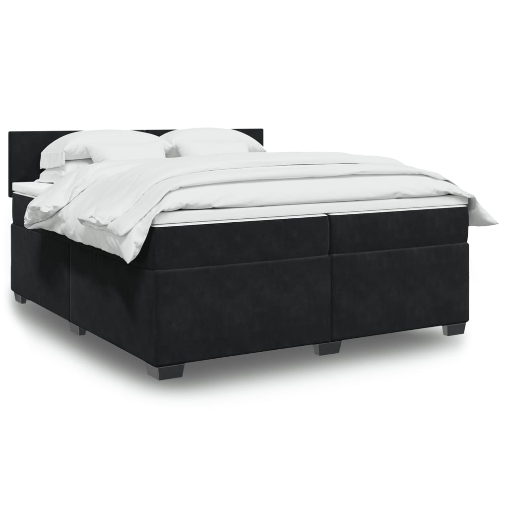 Κρεβάτι Boxspring με Στρώμα Μαύρο 200x200 εκ. Βελούδινο