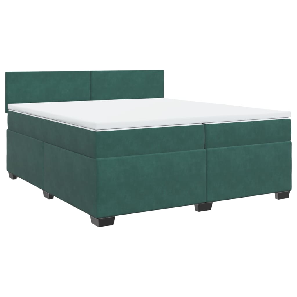Κρεβάτι Boxspring με Στρώμα Σκούρο Πράσινο 200x200εκ. Βελούδινο