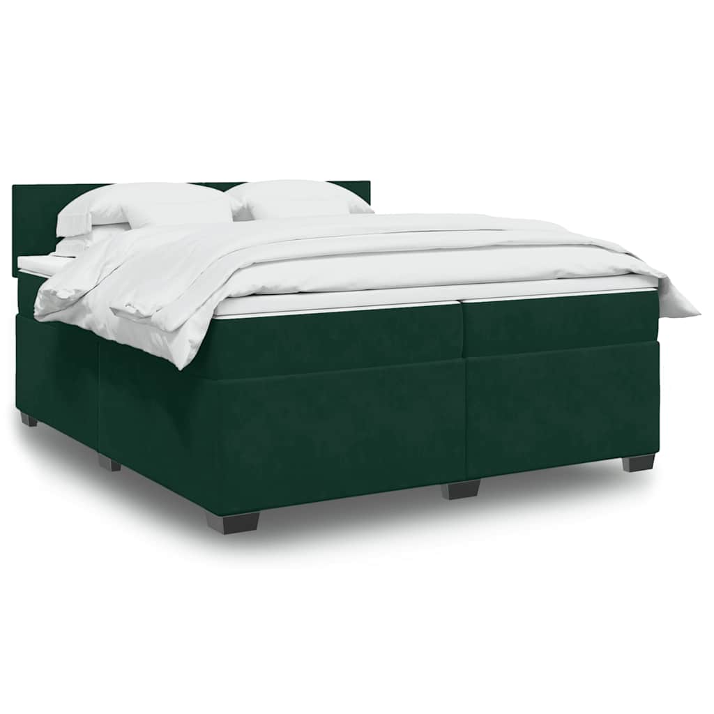 Κρεβάτι Boxspring με Στρώμα Σκούρο Πράσινο 200x200εκ. Βελούδινο