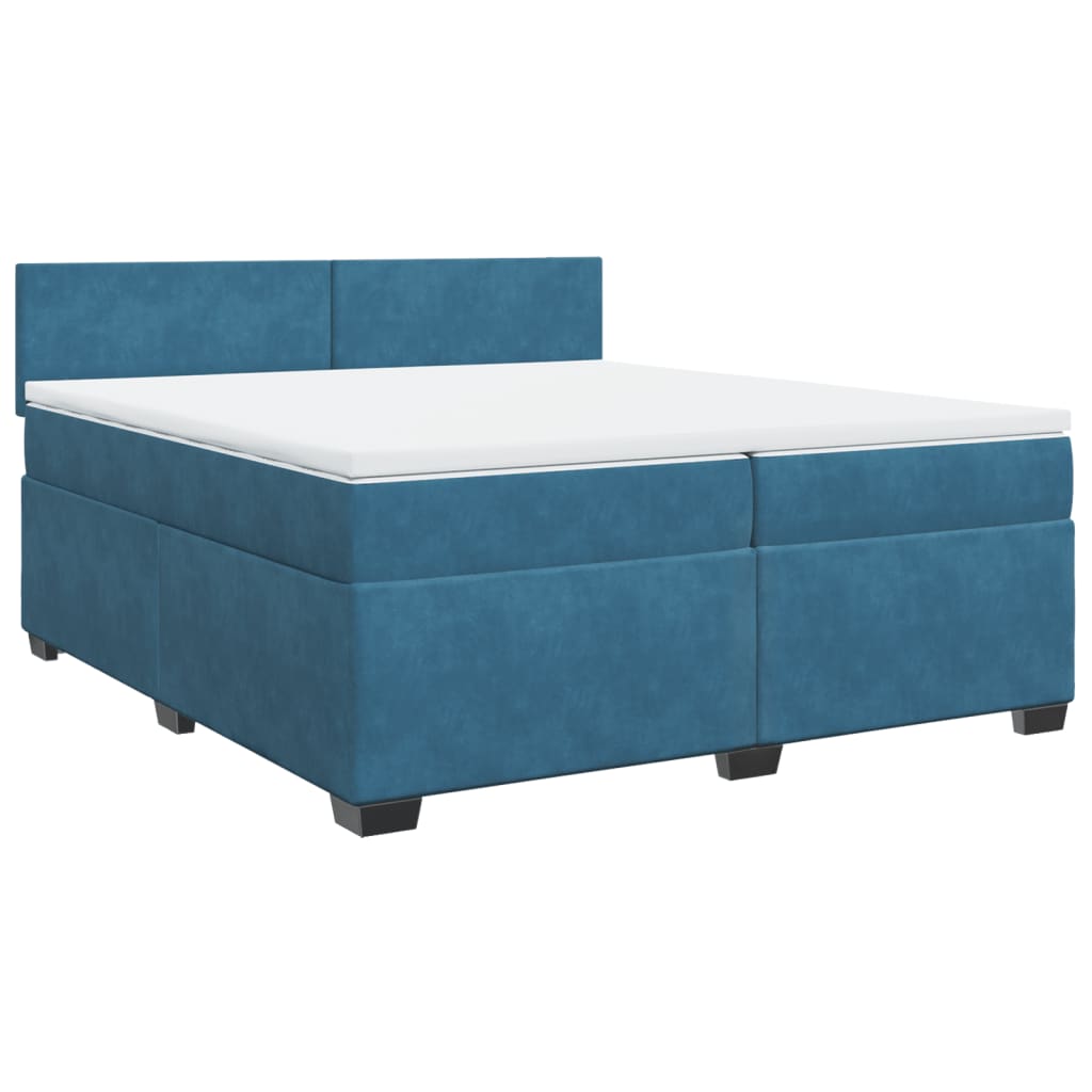 Κρεβάτι Boxspring με Στρώμα Σκούρο Μπλε 200x200 εκ. Βελούδινο