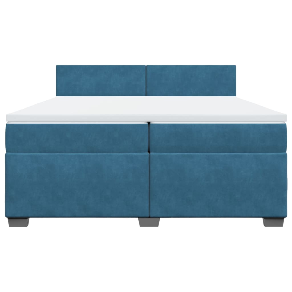 Κρεβάτι Boxspring με Στρώμα Σκούρο Μπλε 200x200 εκ. Βελούδινο