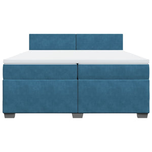 Κρεβάτι Boxspring με Στρώμα Σκούρο Μπλε 200x200 εκ. Βελούδινο