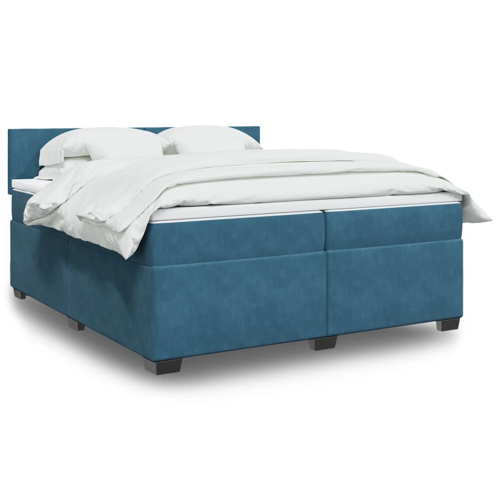 Κρεβάτι Boxspring με Στρώμα Σκούρο Μπλε 200x200 εκ. Βελούδινο