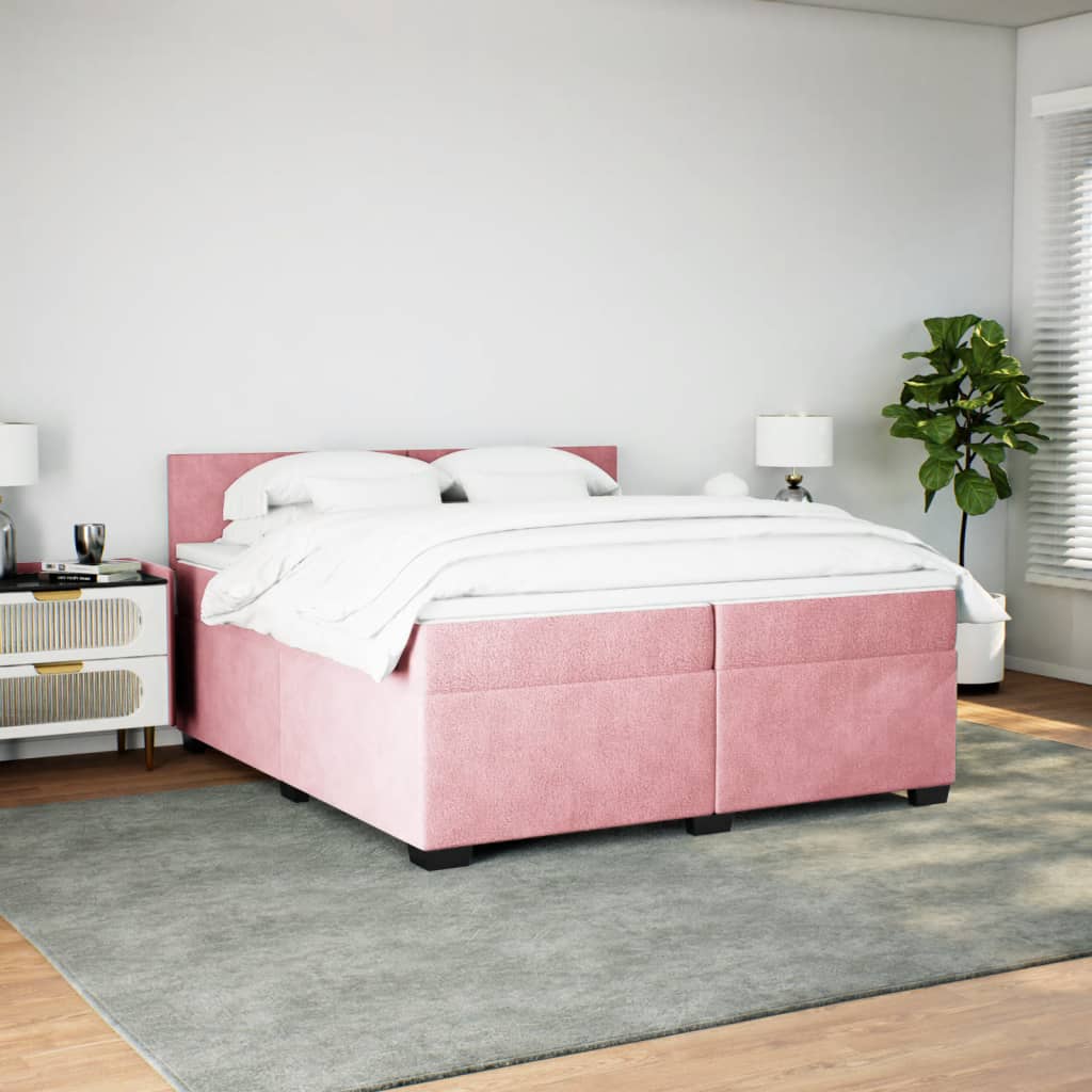 Κρεβάτι Boxspring με Στρώμα Ροζ 200x200 εκ. Βελούδινο - Pakobazaar