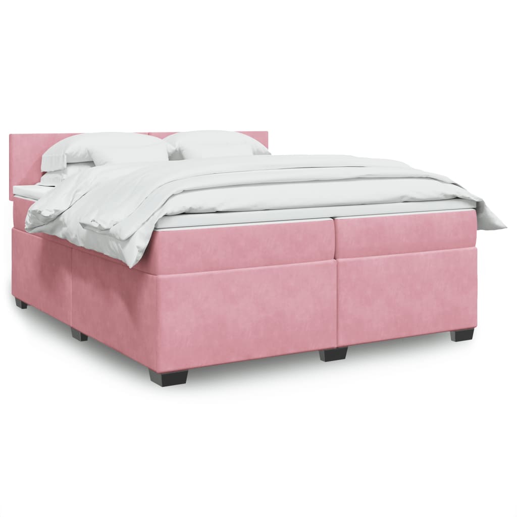 Κρεβάτι Boxspring με Στρώμα Ροζ 200x200 εκ. Βελούδινο - Pakobazaar