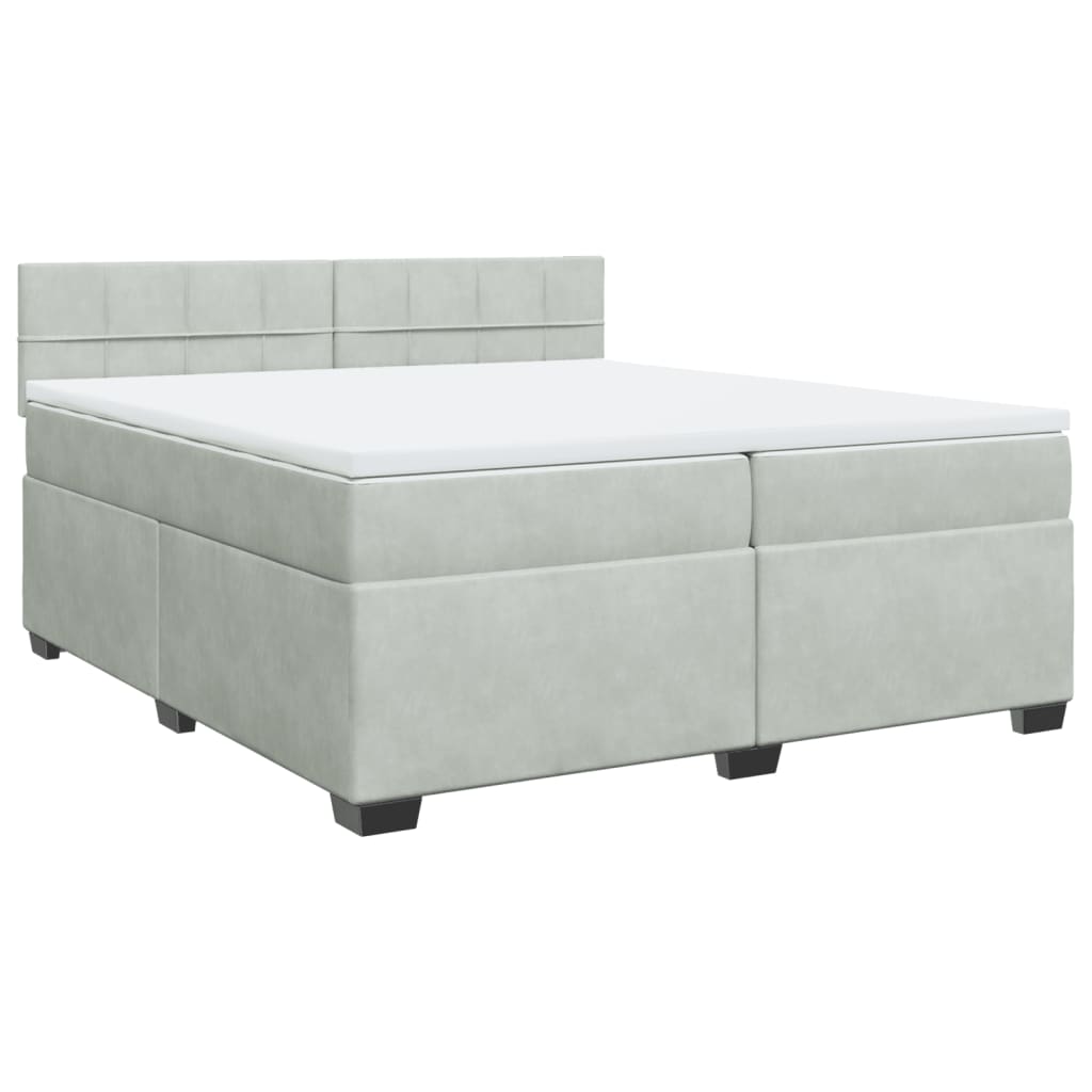 Κρεβάτι Boxspring με Στρώμα Ανοιχτό Γκρι 200x200 εκ. Βελούδινο
