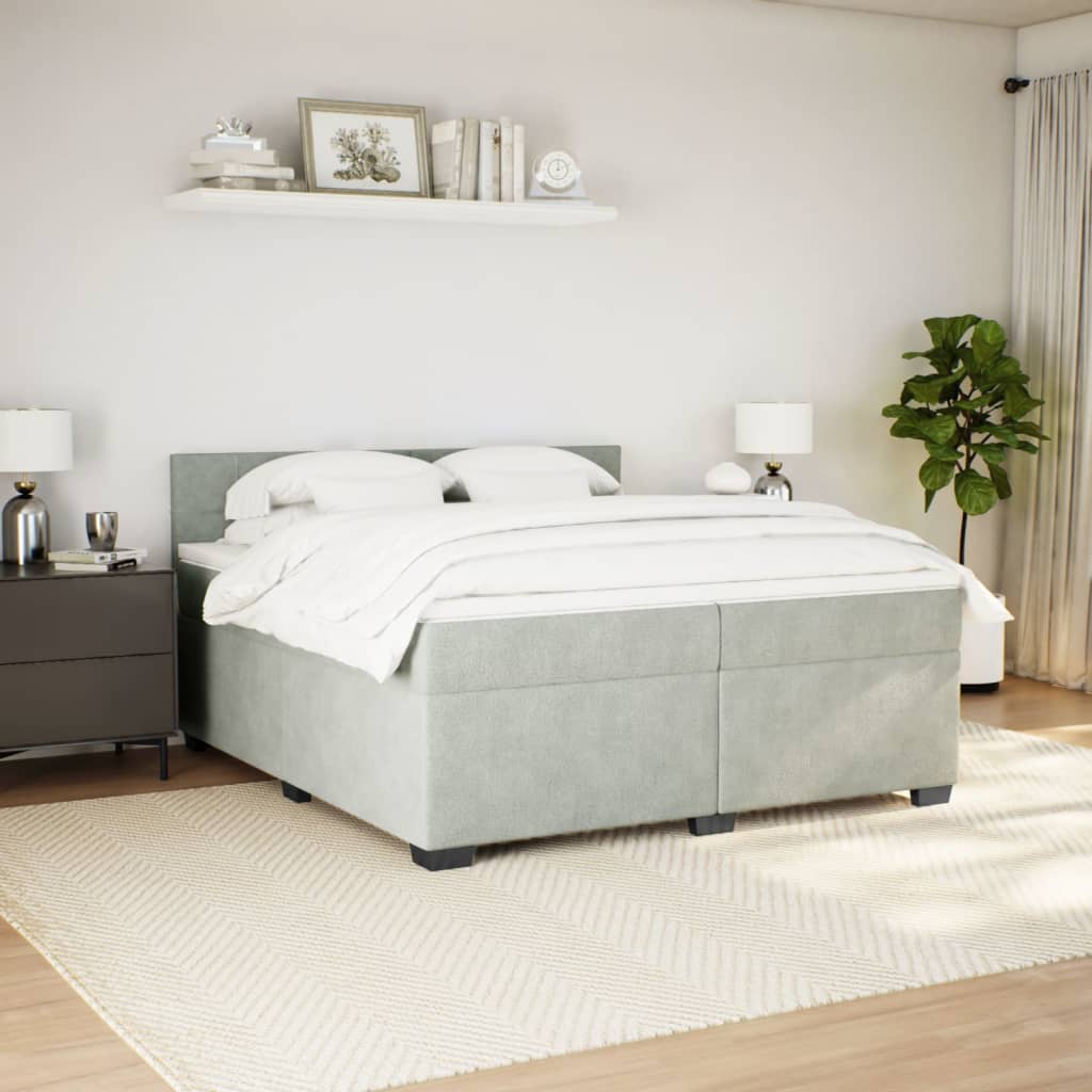 Κρεβάτι Boxspring με Στρώμα Ανοιχτό Γκρι 200x200 εκ. Βελούδινο
