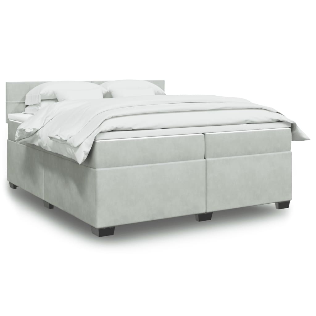 Κρεβάτι Boxspring με Στρώμα Ανοιχτό Γκρι 200x200 εκ. Βελούδινο