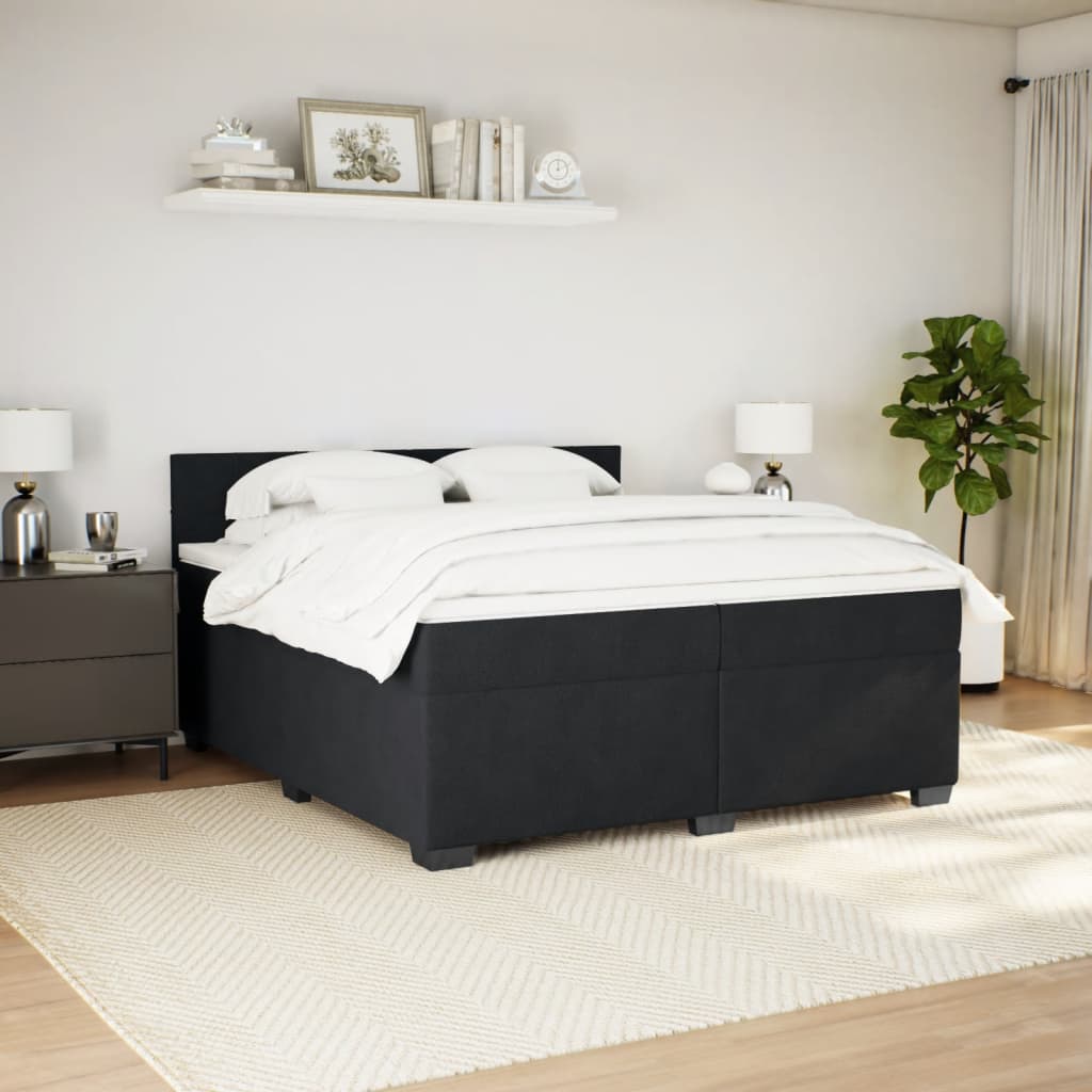 Κρεβάτι Boxspring με Στρώμα Μαύρο 200x200 εκ. Βελούδινο
