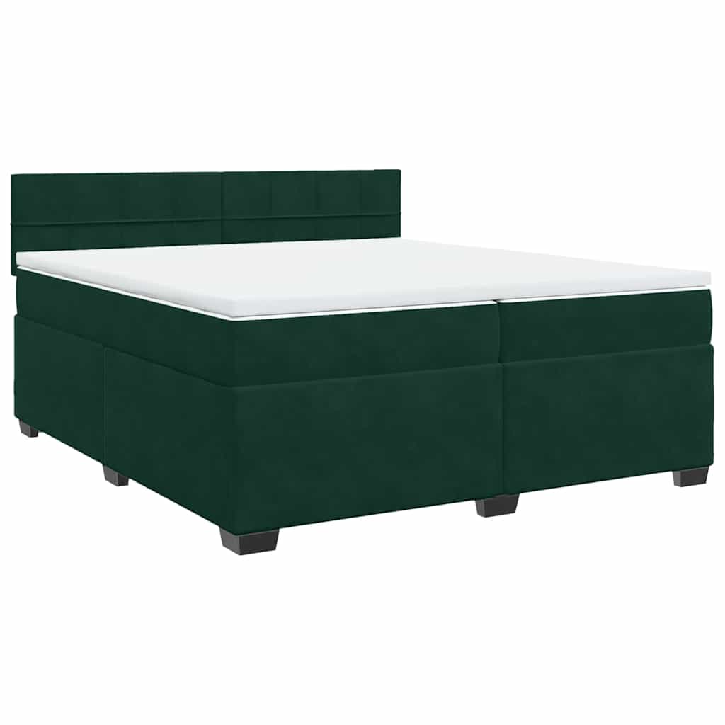 Κρεβάτι Boxspring με Στρώμα Σκούρο Πράσινο 200x200εκ. Βελούδινο