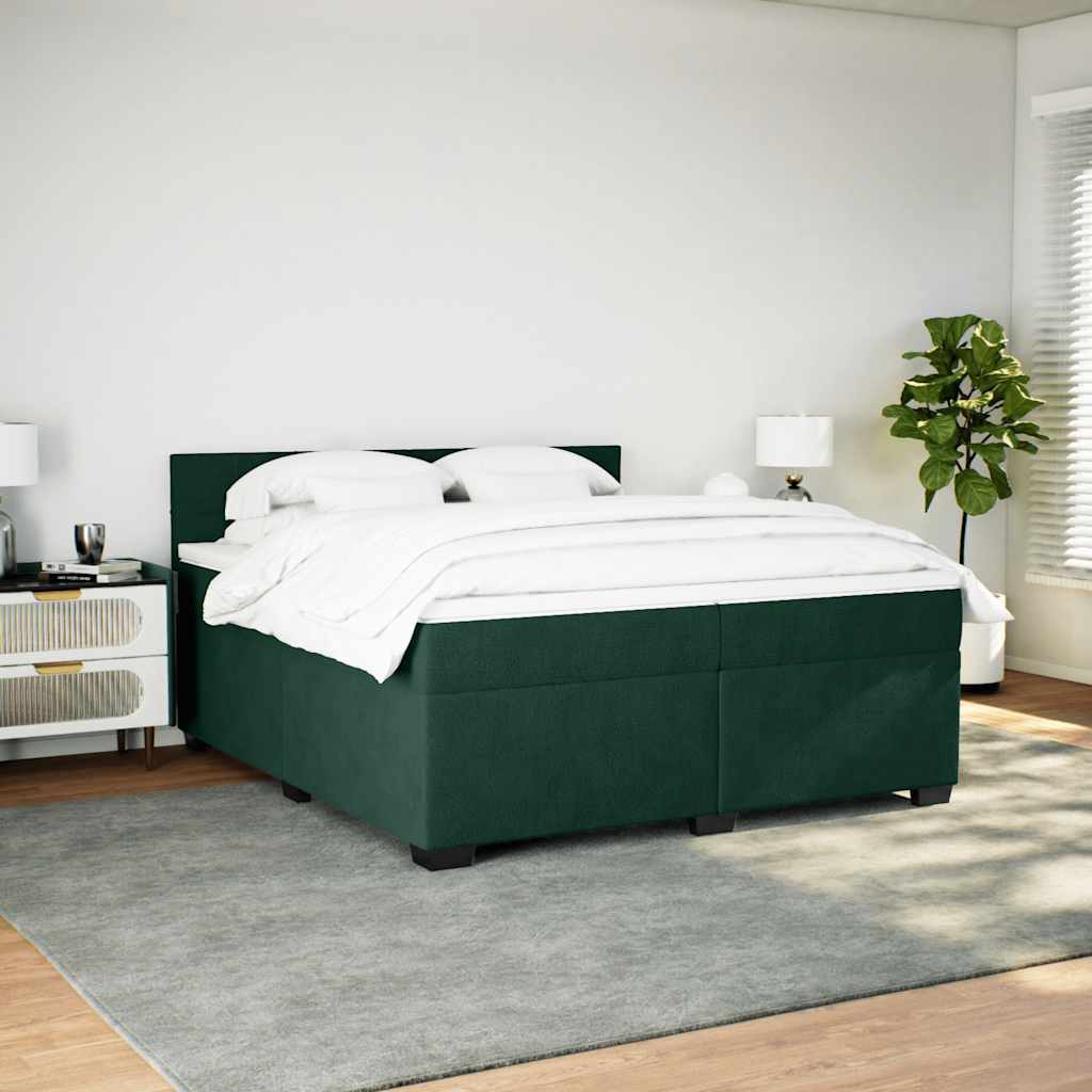 Κρεβάτι Boxspring με Στρώμα Σκούρο Πράσινο 200x200εκ. Βελούδινο