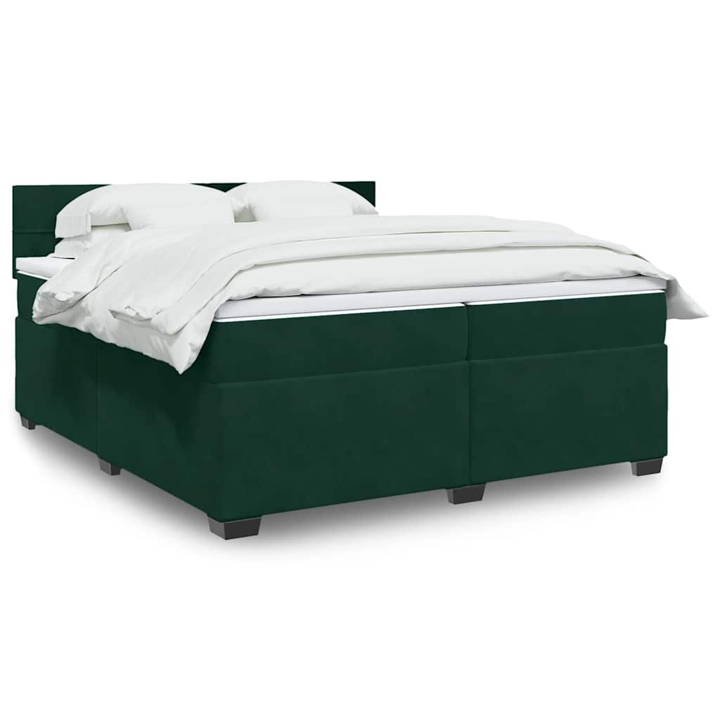 Κρεβάτι Boxspring με Στρώμα Σκούρο Πράσινο 200x200εκ. Βελούδινο