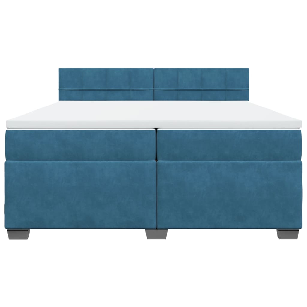 Κρεβάτι Boxspring με Στρώμα Μπλε 200x200 εκ. Βελούδινο