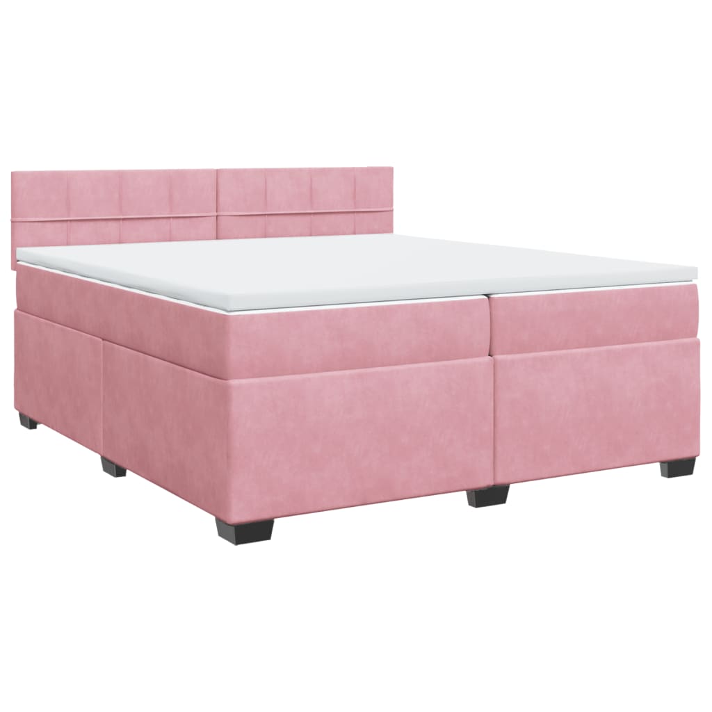 Κρεβάτι Boxspring με Στρώμα Ροζ 200x200 εκ. Βελούδινο - Pakobazaar