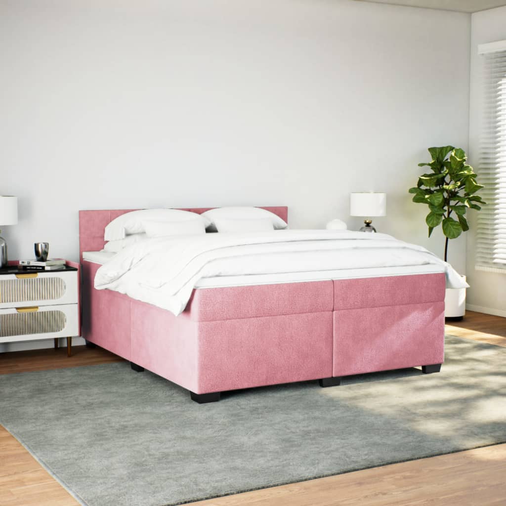 Κρεβάτι Boxspring με Στρώμα Ροζ 200x200 εκ. Βελούδινο - Pakobazaar