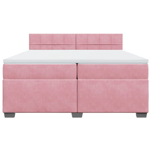 Κρεβάτι Boxspring με Στρώμα Ροζ 200x200 εκ. Βελούδινο - Pakobazaar