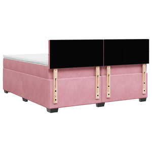 Κρεβάτι Boxspring με Στρώμα Ροζ 200x200 εκ. Βελούδινο - Pakobazaar