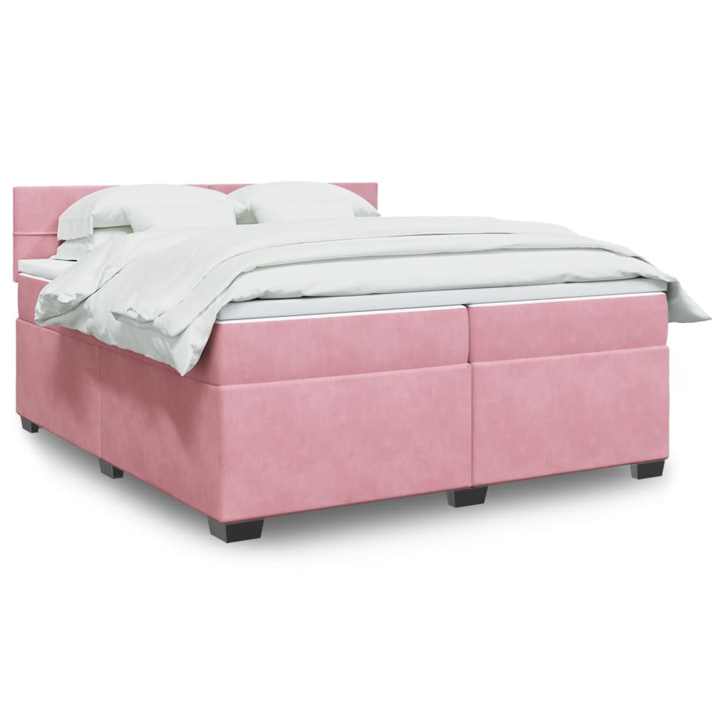 Κρεβάτι Boxspring με Στρώμα Ροζ 200x200 εκ. Βελούδινο - Pakobazaar