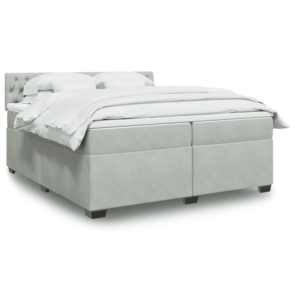 Κρεβάτι Boxspring με Στρώμα Ανοιχτό Γκρι 200x200 εκ. Βελούδινο - Pakobazaar