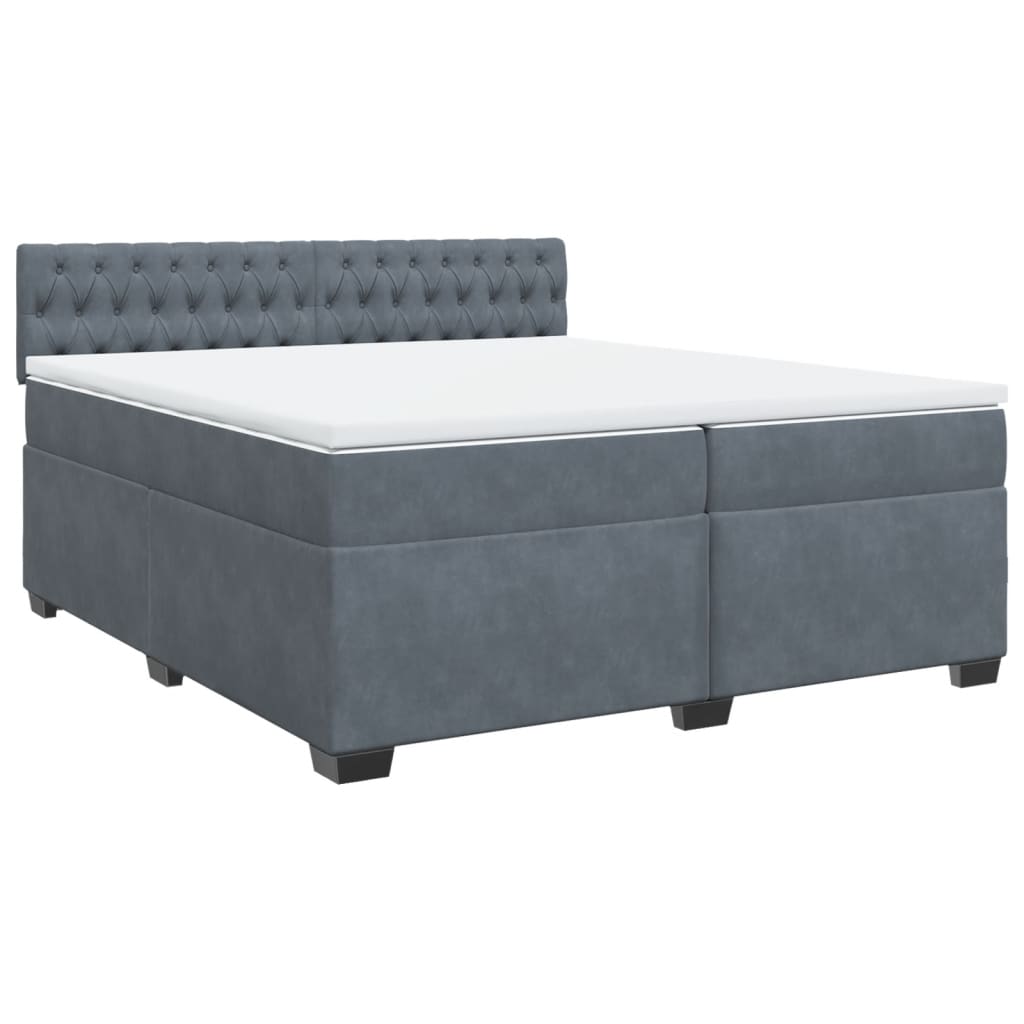 Κρεβάτι Boxspring με Στρώμα Σκούρο Γκρι 200x200 εκ. Βελούδινο - Pakobazaar