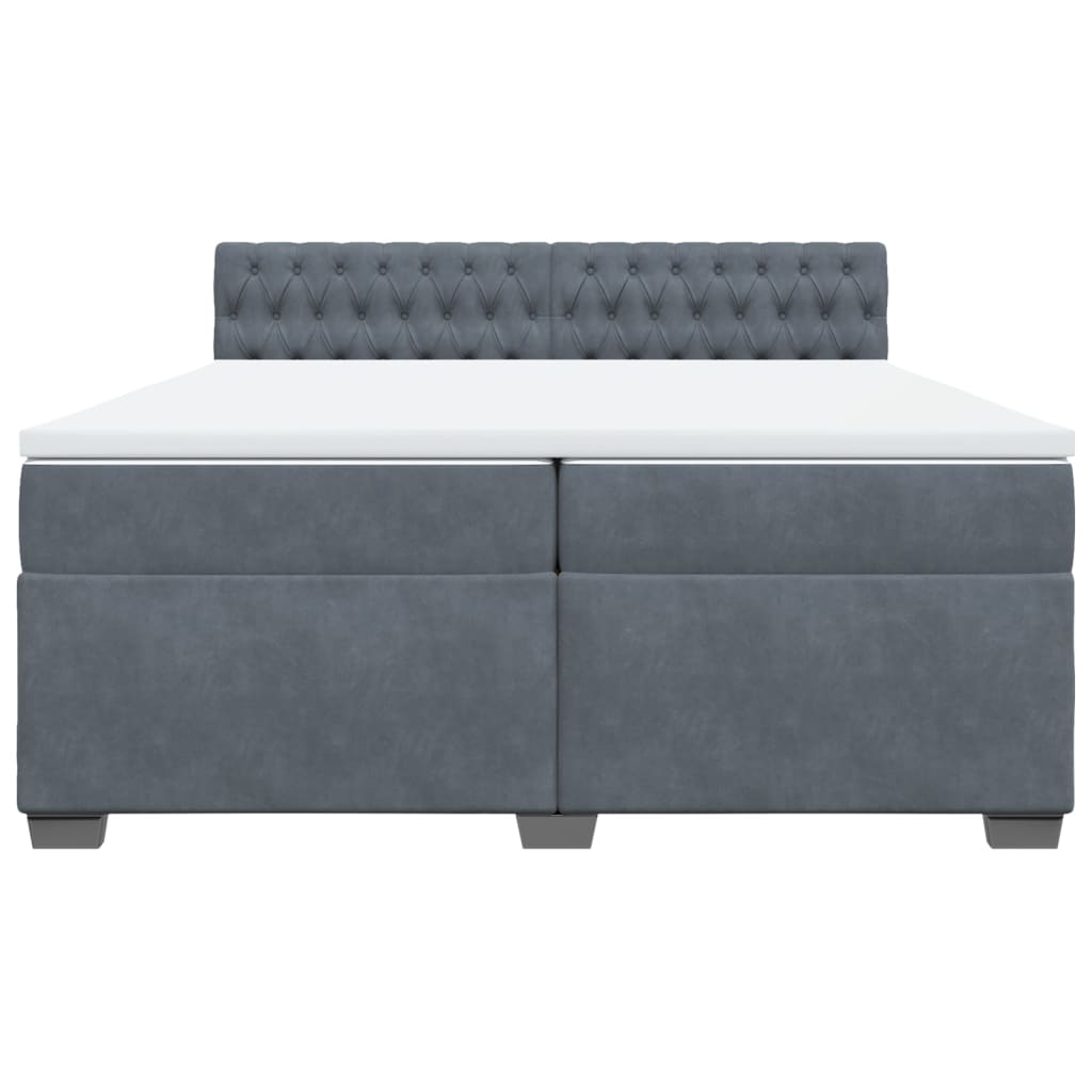 Κρεβάτι Boxspring με Στρώμα Σκούρο Γκρι 200x200 εκ. Βελούδινο - Pakobazaar