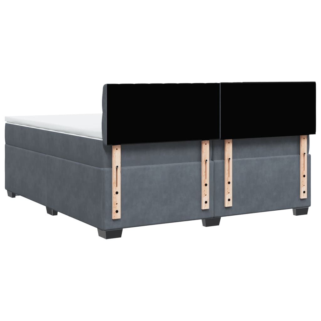 Κρεβάτι Boxspring με Στρώμα Σκούρο Γκρι 200x200 εκ. Βελούδινο - Pakobazaar