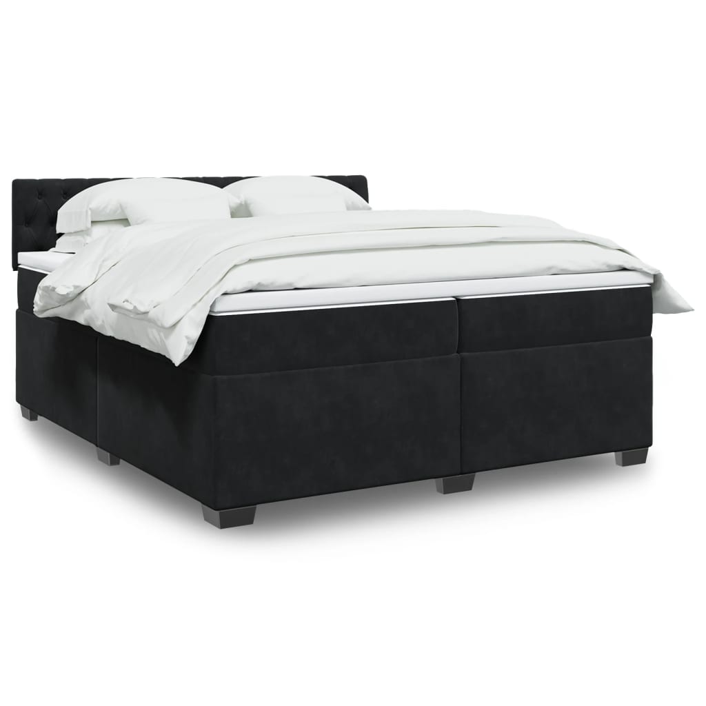 Κρεβάτι Boxspring με Στρώμα Μαύρο 200x200 εκ. Βελούδινο - Pakobazaar