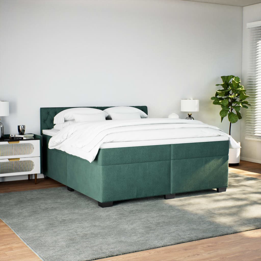 Κρεβάτι Boxspring με Στρώμα Σκούρο Πράσινο 200x200εκ. Βελούδινο - Pakobazaar