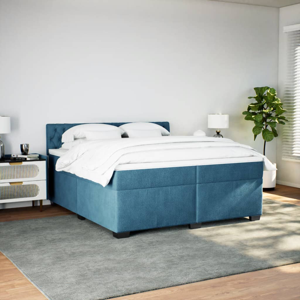Κρεβάτι Boxspring με Στρώμα Μπλε 200x200 εκ. Βελούδινο