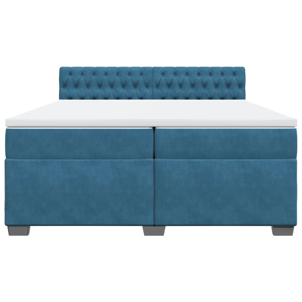 Κρεβάτι Boxspring με Στρώμα Μπλε 200x200 εκ. Βελούδινο