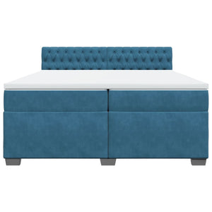 Κρεβάτι Boxspring με Στρώμα Μπλε 200x200 εκ. Βελούδινο