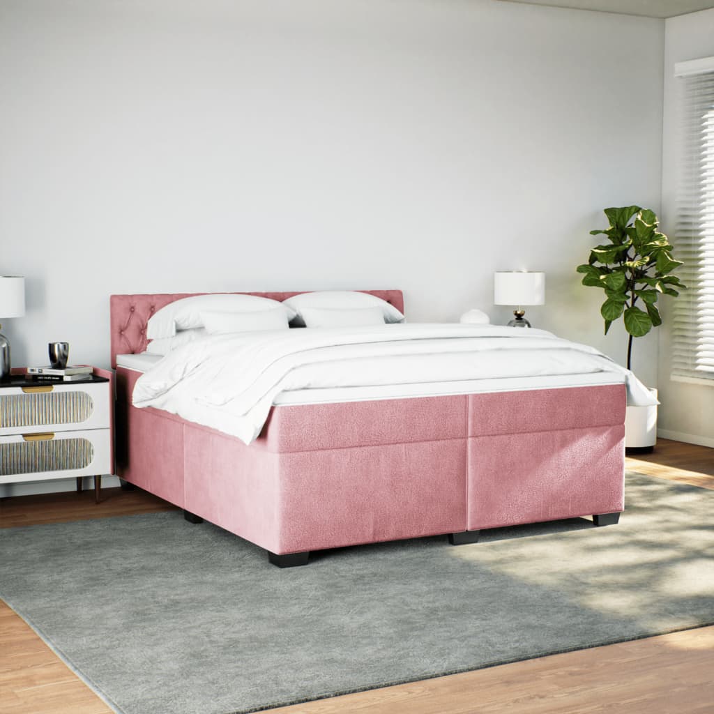 Κρεβάτι Boxspring με Στρώμα Ροζ 200x200 εκ. Βελούδινο - Pakobazaar