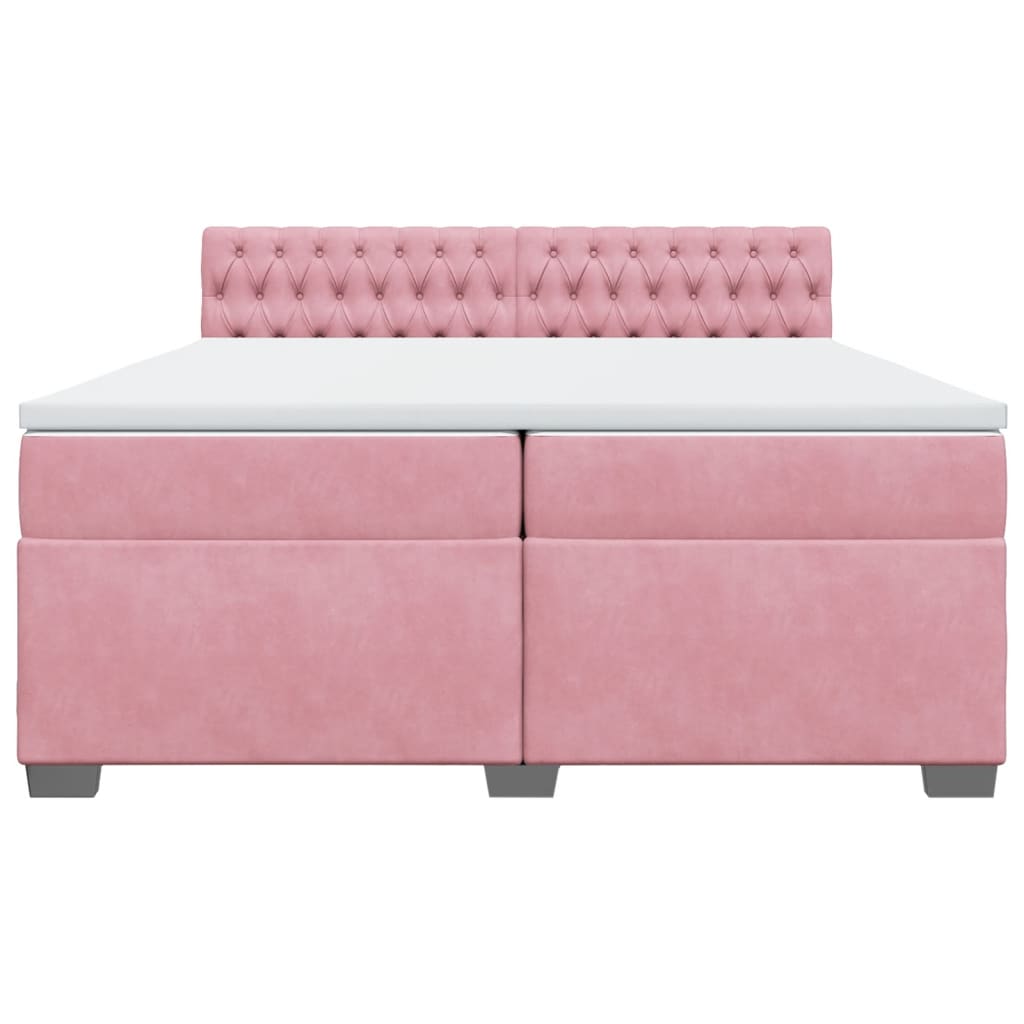 Κρεβάτι Boxspring με Στρώμα Ροζ 200x200 εκ. Βελούδινο - Pakobazaar