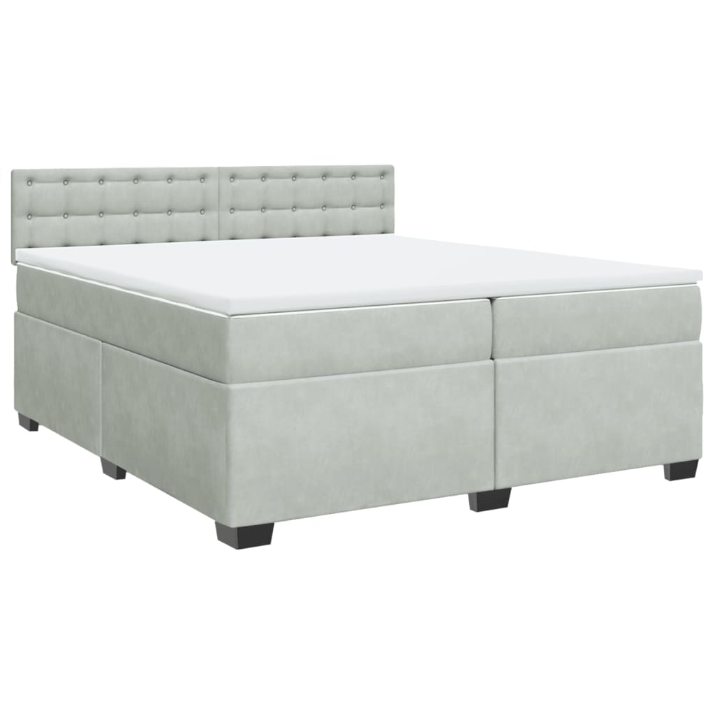 Κρεβάτι Boxspring με Στρώμα Ανοιχτό Γκρι 200x200 εκ. Βελούδινο - Pakobazaar