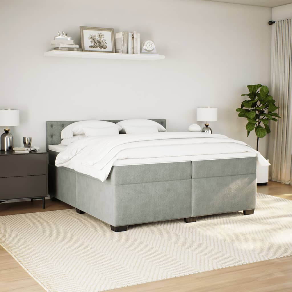 Κρεβάτι Boxspring με Στρώμα Ανοιχτό Γκρι 200x200 εκ. Βελούδινο - Pakobazaar