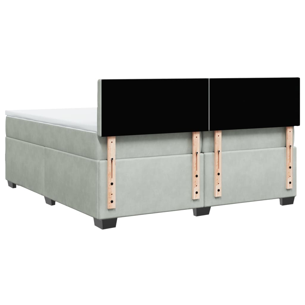 Κρεβάτι Boxspring με Στρώμα Ανοιχτό Γκρι 200x200 εκ. Βελούδινο - Pakobazaar