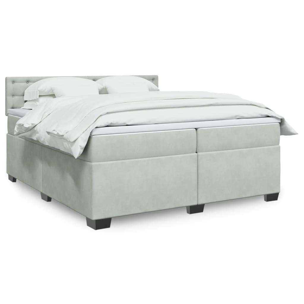 Κρεβάτι Boxspring με Στρώμα Ανοιχτό Γκρι 200x200 εκ. Βελούδινο - Pakobazaar
