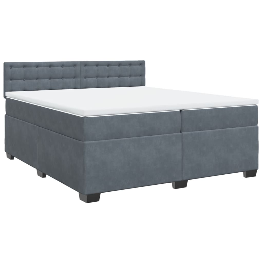 Κρεβάτι Boxspring με Στρώμα Σκούρο Γκρι 200x200 εκ. Βελούδινο