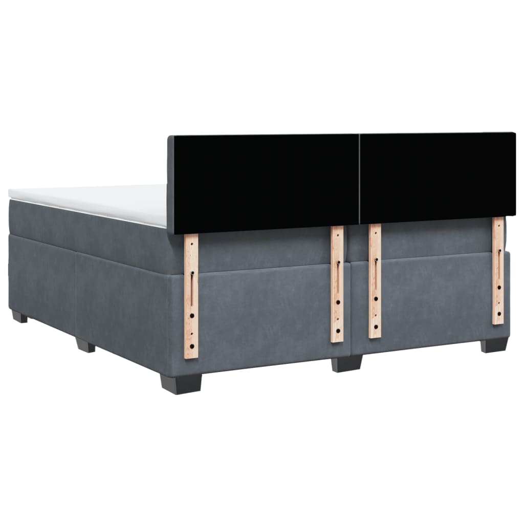Κρεβάτι Boxspring με Στρώμα Σκούρο Γκρι 200x200 εκ. Βελούδινο