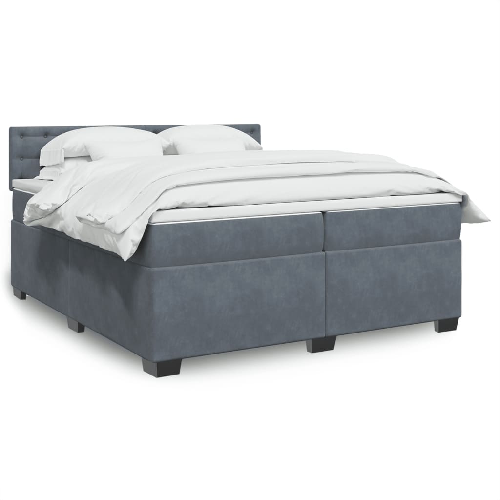 Κρεβάτι Boxspring με Στρώμα Σκούρο Γκρι 200x200 εκ. Βελούδινο