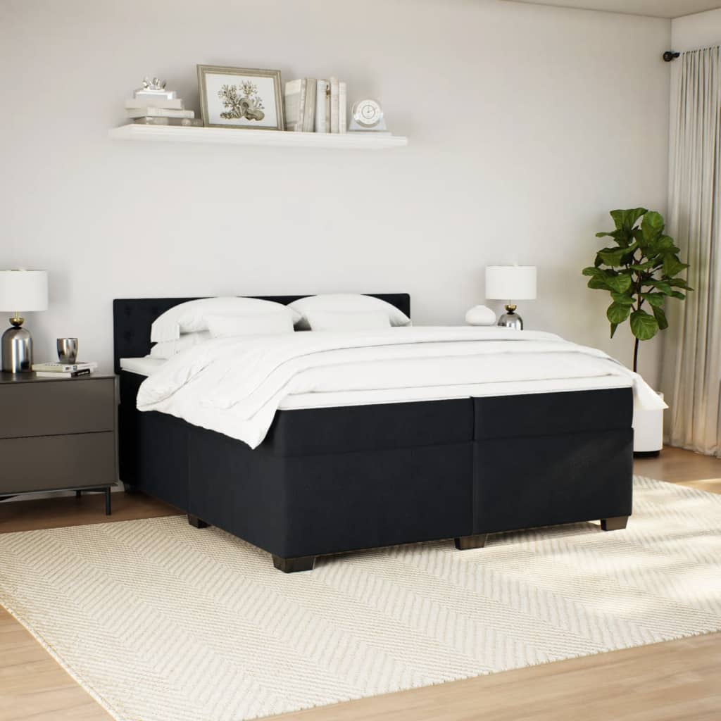 Κρεβάτι Boxspring με Στρώμα Μαύρο 200x200 εκ. Βελούδινο