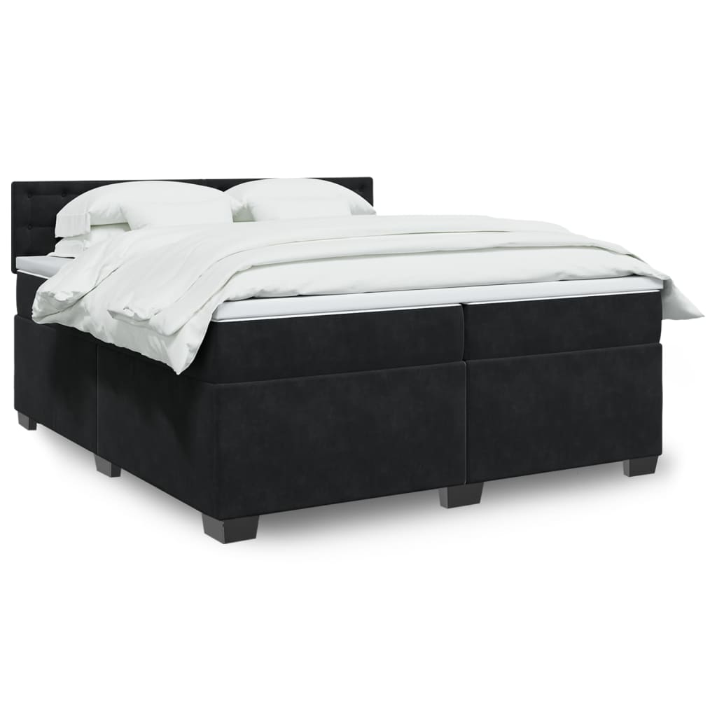 Κρεβάτι Boxspring με Στρώμα Μαύρο 200x200 εκ. Βελούδινο