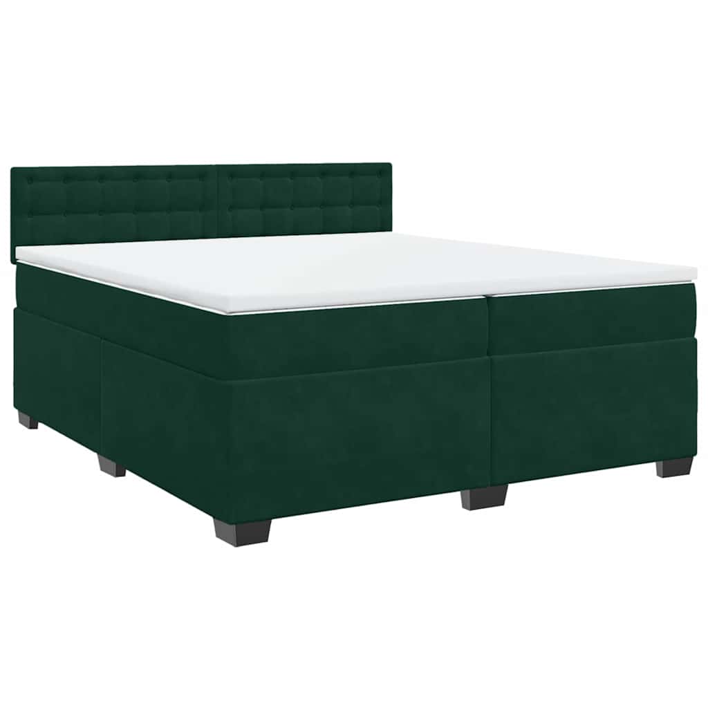 Κρεβάτι Boxspring με Στρώμα Σκούρο Πράσινο 200x200εκ. Βελούδινο