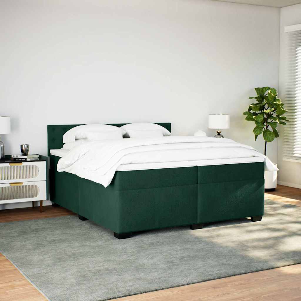 Κρεβάτι Boxspring με Στρώμα Σκούρο Πράσινο 200x200εκ. Βελούδινο