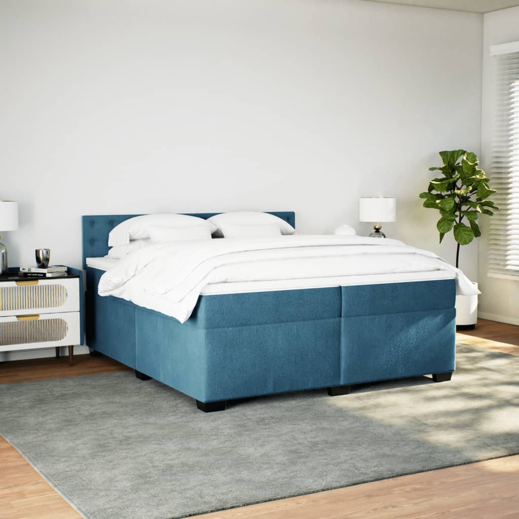 Κρεβάτι Boxspring με Στρώμα Μπλε 200x200 εκ. Βελούδινο