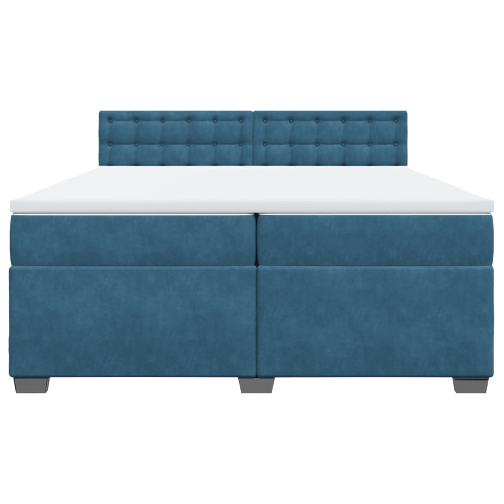 Κρεβάτι Boxspring με Στρώμα Μπλε 200x200 εκ. Βελούδινο