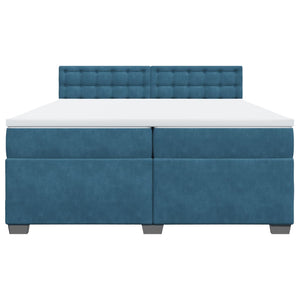 Κρεβάτι Boxspring με Στρώμα Μπλε 200x200 εκ. Βελούδινο